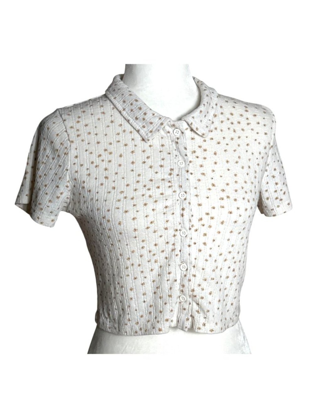 90s Inspired Cropped Floral Button Baby Top Soft Girl Coquette Peter Pan Wom L